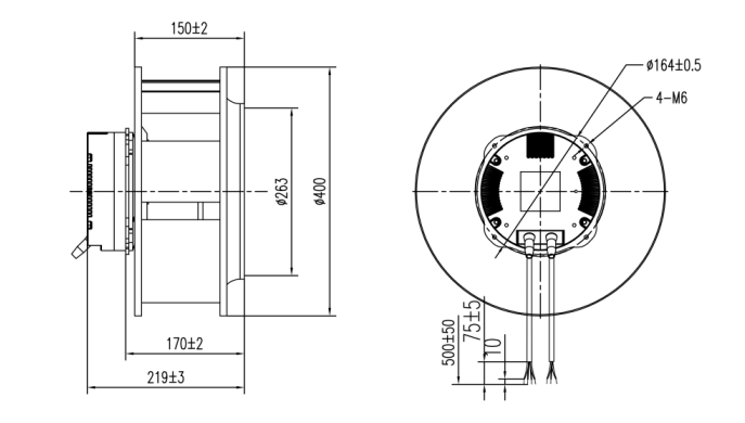 EC后倾式离心风机400mm外形尺寸图
